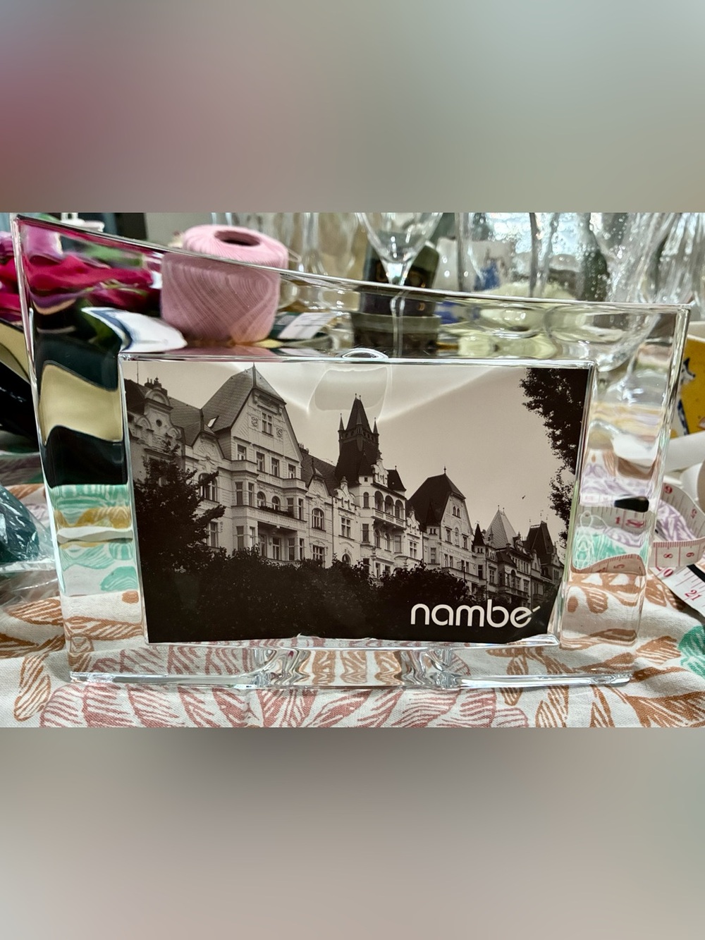 NAMBE Glass Picture Frame. 4”x6” pic. Total size 8.5”x6”. Stunning Etched Nambe